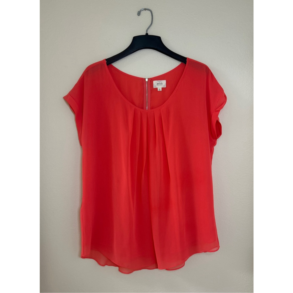 Perch by Blu Pepper Women's Size 3XL Bright Salmon Zipper Back Blouse Cuffed Slv